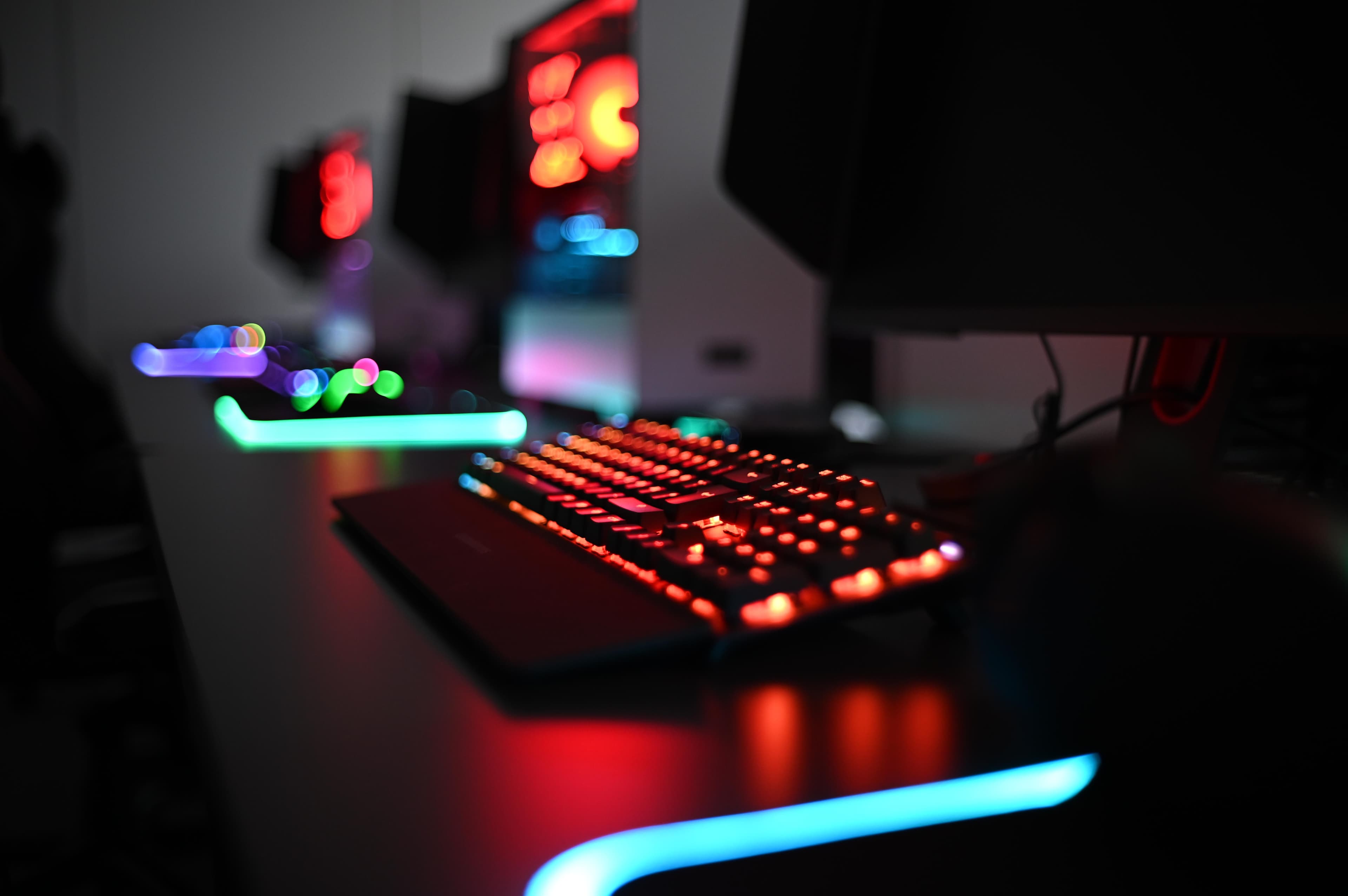 desk with gaming keyboard